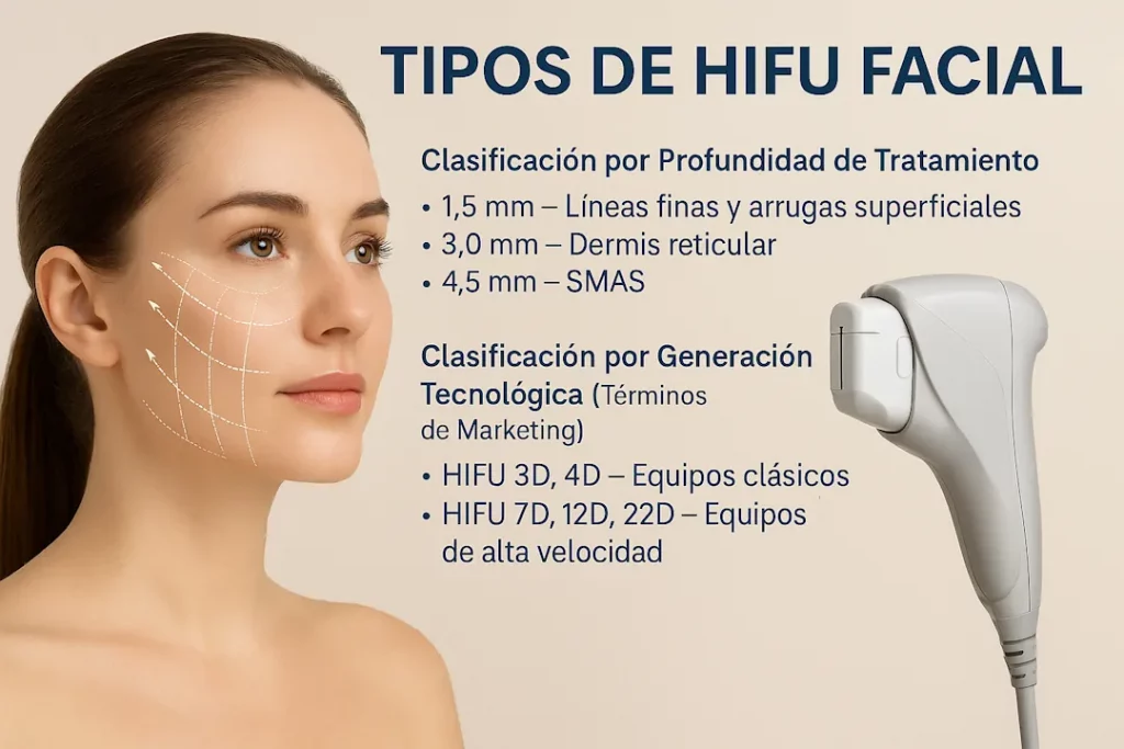 Tipos de HIFU facial. Imagen con los tipos.